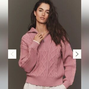 Varley Didi Relaxed Cable-Knit Half-Zip Sweater in mauve orchid (pink),  small